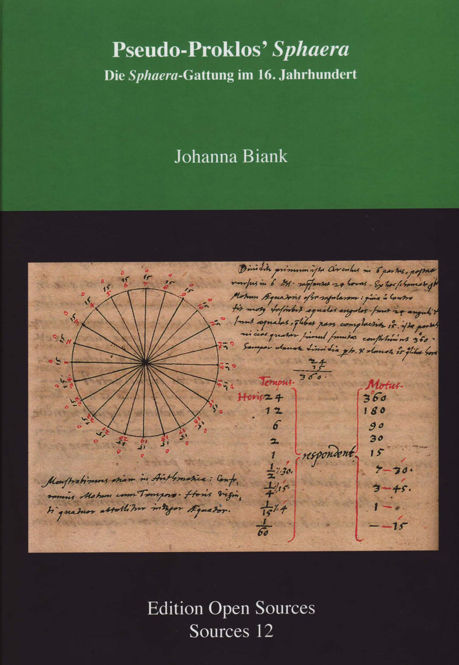 book cover: Johanna Biank: Pseudo-Proklos' Sphaera. Die Sphaera-Gattung im 16. Jahrhundert (2019) 