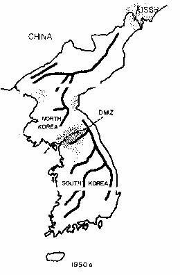 Distribution of the Korean hemorrhagic fever in the DMZ and other areas in the 1950s