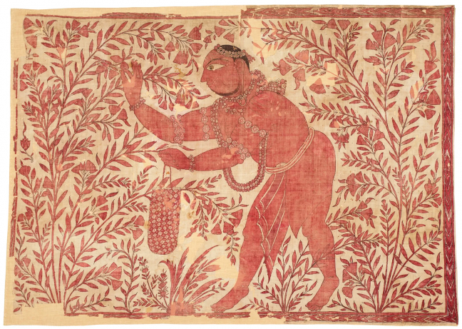 herb picker in ceremonial cloth in red 