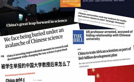 Collage of recent global news headlines on the topic of China and science. Source: Yu-Fen Lai.