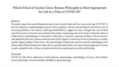 (Chase, J. M.): Which School of Ancient Greco-Roman Philosophy Is Most Appropriate for Life in a Time of COVID-19? First page.png